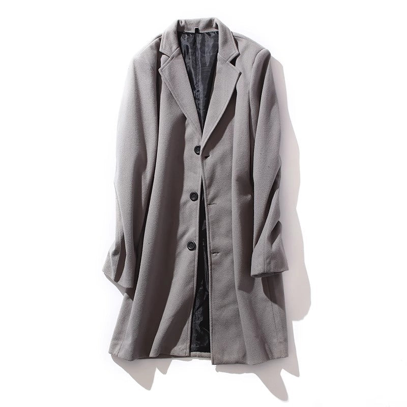 Men's Solid Color Lapel Single-Breasted Long Coat