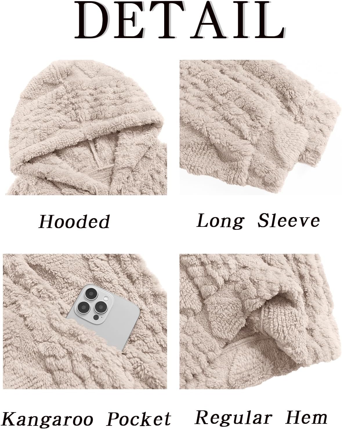 Men's Fuzzy Sherpa Hoodie Pullover Sweatshirt with Front Pocket - Long Sleeve Textured Outerwear for Fall and Winter