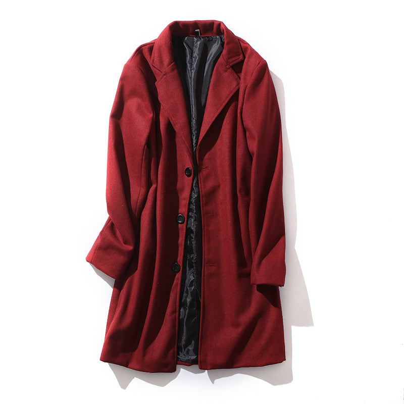 Men's Solid Color Lapel Single-Breasted Long Coat
