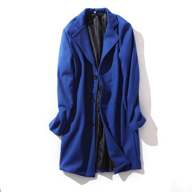 Men's Solid Color Lapel Single-Breasted Long Coat