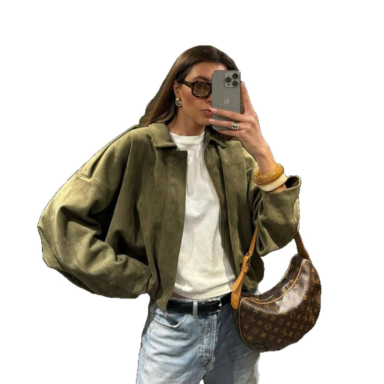 Suede Texture Bomber Jacket