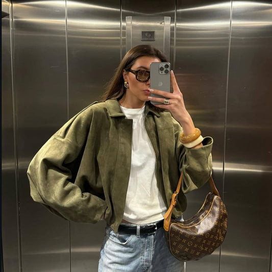 Suede Texture Bomber Jacket